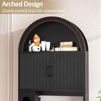 Spurgehom Over The Toilet Storage Cabinet, Bathroom Shelf Organizer Freestanding, Bathroom Arch Cabinet Over Toilet with Toilet Paper Holder and Anti-Tipping Device, Black