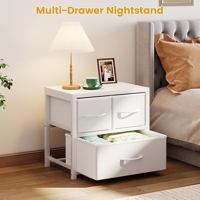 Homeiju Stackable 3-Drawer Fabric Dresser with Waterproof Wood Top – Closet Drawers & Storage Drawers for Bedroom, Modern Metal Frame Design (2 Tier-1 Pack)