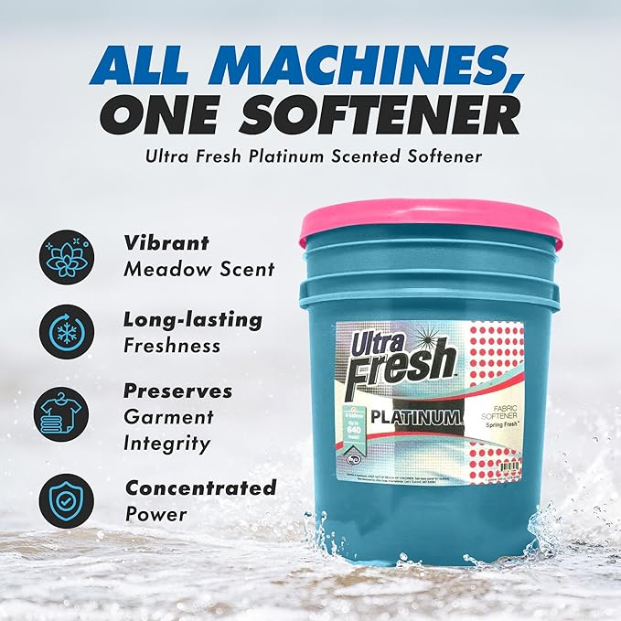 Ultra Fresh Platinum 5 Gallon Spring Fresh Scented Fabric Softener Liquid with Pump for Easy Dispensing for Up to 640 Laundry Loads (5 Pack)