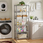 Golpart 5 tire Shelves Storage Wire Shelving Unit Metal Shelf Adjustable Organizers Storage Shelving with Wheels for Bathroom Laundry Room Kitchen Pantry12”D x 22”W x 69”H Silver