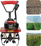 Mini Tiller Cultivator 63CC 4-Stroke Gas Powered Hand Rotary Cultivator Rototiller Walk Behind Garden Farmyard Tiller Cultivator,Adjustable Tilling Depth Front Tine Tiller for Loosening Soil,Weeding