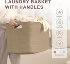 100L Extra Large Wicker Laundry Basket for Living Room Storage,Boho Woven Cotton Rope Baskets for Kids Toy,Gifts,Square Blanket Hamper for Bedroom Dirty Clothes,Jute
