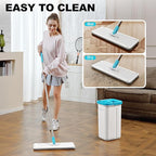 Mop and Bucket Set, Mops for Floor Cleaning, Squeeze Flat Mop and Bucket System, Dry & Wet Wall Mop Cleaner with Long Handle for Household Cleaning with 4 Microfiber Mops, Turquoise-Cyan