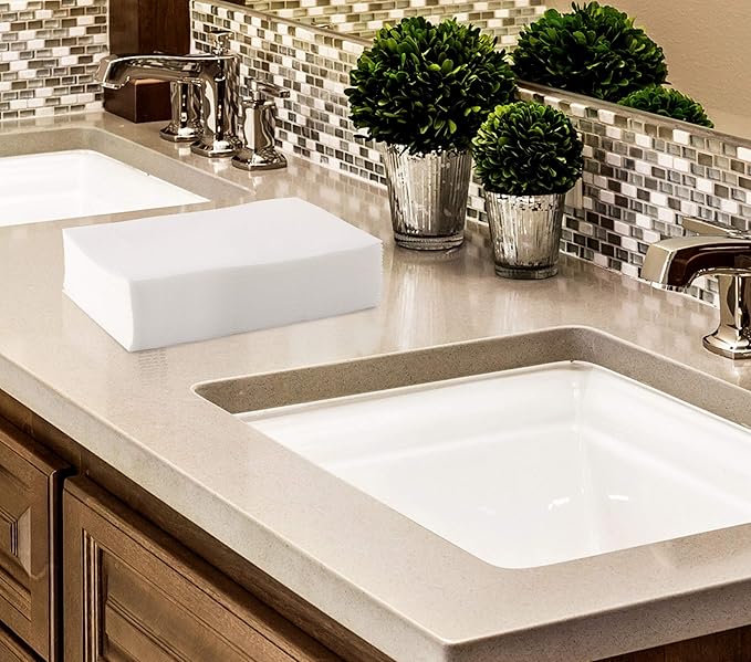 100-Pack BloominGoods Disposable Bathroom Napkins | Linen-Feel Guest Towels | Cloth-Like Hand Tissue Paper, White, 12" x 17" (Made In USA)