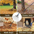 Adjustable Leaf Rake, Heavy Duty Metal Rake for Leaves, Long Handle 30"-75" with Expandable Head 8"-17", Collapsible Small Rakes for Lawns, Gardening, Yard, Camping, Shrub, Grass, Bush, Weed, Debris