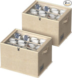 CYhom 2 Pack Shoe Organizer for Closet - Shoe Storage Bins with Clear Cover, Fabric Shoe Storage Containers with Reinforced Handles, Fits up to 24 Pairs (Beige, 16.5 * 12.6 * 12.2in)