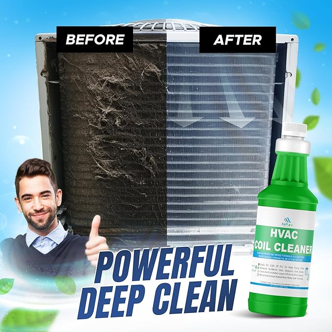 AC Evaporator Coil Cleaner - 1 Quart (946mL), No-Rinse Formula, Metal-Safe Corrosion Inhibitors – Cleans Air Conditioners, Condensers, HVAC, Mini Splits, Heat Pumps – Residential & Commercial Use