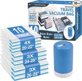 Cozy Essential Travel Vacuum Storage Bags with Rechargeable Cordless USB Pump, Space Saver Bags for Luggage, Suitcase, Carry-On, for Clothes, Blankets, Bedding & Seasonal Storage,10 Combo