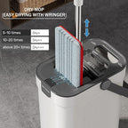 Mop and Bucket Set, 3-Tank Flat Mop and Bucket System for Separate Dirty & Clean Water, 65" Mops for Floor Cleaning with 4 Washable Pads, Safe for Hardwood, Vinyl, Tile, Baseboards, Walls
