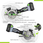 WORKPRO 20V Cordless Mini Circular Saw, 4-1/2" Compact Wireless Circular Saw 4.0Ah Battery, Fast Charger, 3 Blades, 4500RPM, Laser Guide, Max Cutting Depth 1-11/16"(90°), 1-1/8"(45°)