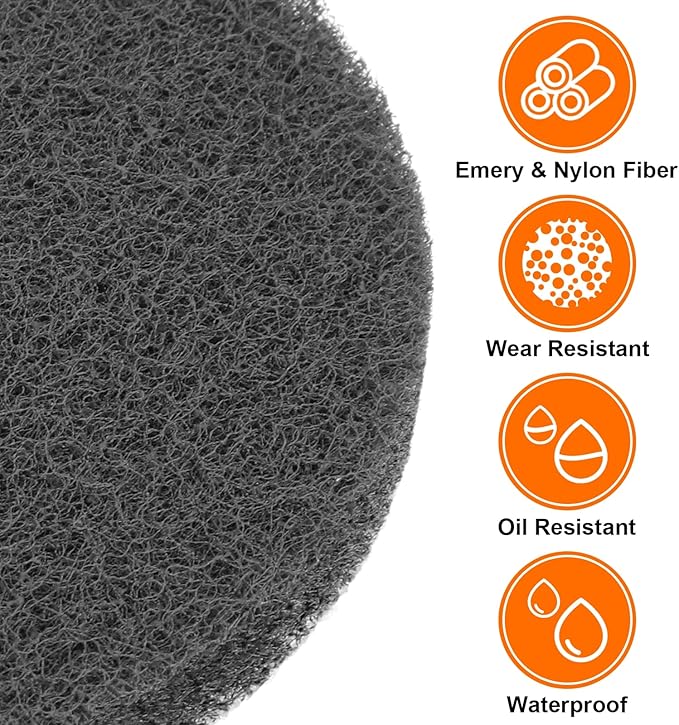 HARFINGTON 12pcs Scrubber Scouring Pads 800 Grits 5 Inch Drill Power Brush Hoop and Loop Surface Conditioning Disc Drill Scuffing Disc Scrub Pads for Home Kitchen Cleaning, Grey