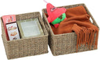 HOONEX Wicker Storage Baskets for Organizing, Decorative Woven Seagrass Baskets for Storage with Carrying Handles, Set of 2, Natural