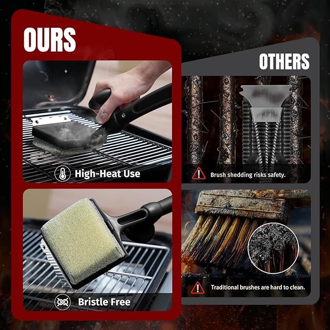 SHINESTAR Bristle-Free Griddle Cleaning Kit – BBQ Steam Grill Brush with 2 Replacement Heads & Scraper for Cast Iron & Stainless Steel Grates,Excellent Grill Tools, Black