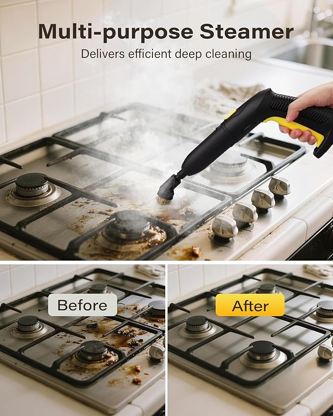 Multi-Purpose Steam Cleaner for Grout, Tile, Car Detailing & Home Appliances - 23 Attachments for Grime, Grease, Bacteria Removal - with 16.4ft Long Cord