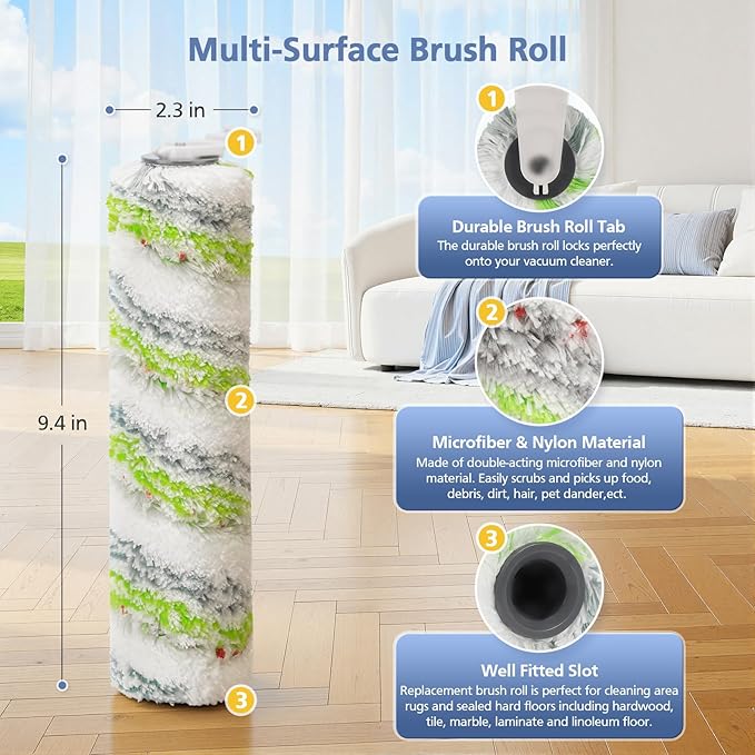 3 Pack Multi-Surface Pet Brush Rolls 2788 and Vacuum Filters 1866 Compatible with Bissell CrossWave Max 2554 2554A 2590 2593 2596, for HydroSteam 35151 3515 35152 3513 3518, Part 1618641&1608684