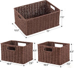 HOONEX Large Woven Baskets for Storage, Paper Rope Baskets with Sturdy Metal Wire Frame, Baskets for Shelves, Set of 3, Dark Brown