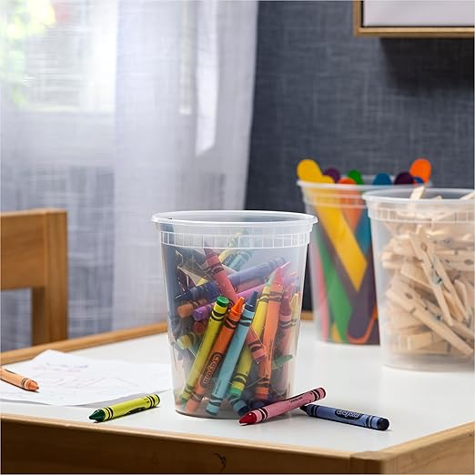 Stack Man [48 Sets - 32 oz.] Plastic Deli Disposable Food Storage Containers with Airtight Lids