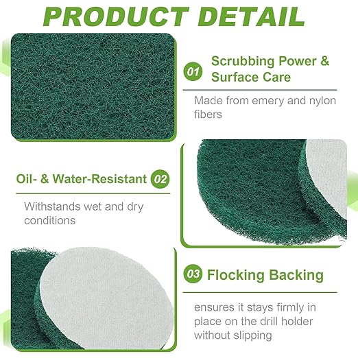 Power Scrub Pads, Scrubbing Pads 180 Grits Scouring Discs - Fitting for (Home Kitchen Cleaning - Drill Attachment - Scrubber Replacement) 16 Pcs & 4 Inch & Green
