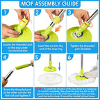 Spin Mop Replacement Handle 360 Degree Spin Mop Pole Handle Replacement Rotating Telescopic Stick for Head Replace Spinning Household Cleaning Accessories for Home(Green)