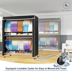 ULIFHOME P8C Max Heavy Duty Clothes Rack（With Extended Width Design） Rolling Clothing Racks for Hanging Clothes with Lockable Wheels，51.2"W x 15.8"D x 80.5"H，Load 700LBS，White Rack with Black Cover