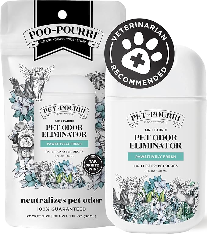 Poo-Pourri Pawsitively Fresh Pocket Deodorizer Spray – Dog & Cat Odor Remover – Plant Based Ingredients – Vet Recommended – Great for Air, Carpet, Fabric, Litter Box, Urine & Strong Pet Odors