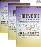 MRS. MEYER'S CLEAN DAY Dryer Sheets, Fabric Softener, Reduces Static, Infused with Essential Oils, Compassion Flower, 80 Count (Pack of 3)
