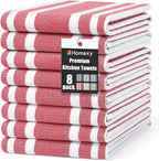 Homaxy Premium Kitchen Towels 18”x 28”, Large Cotton 380 GSM Kitchen Hand Towels, Stripe and Terry Dish Towel, Highly Absorbent Tea Towel Set with Hanging Loop, 8 Pack, Red