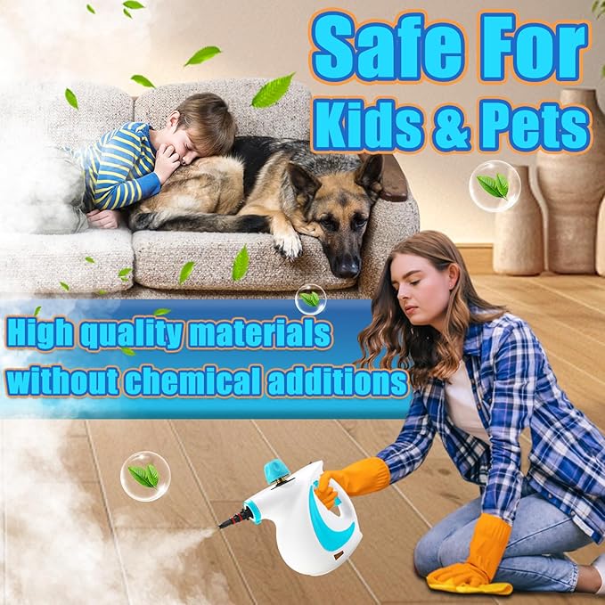 Steam Cleaner, Pressurized Handheld Steam Cleaner for Home, Multi-Surface Steamer for Cleaning with Safety Lock, Portable Cleaning Steamer for Kitchen, Bathroom, Car, Grout, Upholstery and Clothes