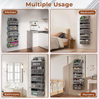 5 Tier Over The Door Organizer - Large Capacity Behind Door Hanging Shelves with 10 Mesh Pockets and Clear Windows, Closet Organizers and Storage for Bathroom, Bedroom, Nursery, 2 Pack Grey