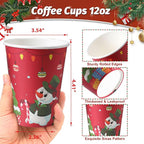100 Pack 12 oz Christmas Coffee Cups with Lids, Disposable Paper Coffee Cups for Hot/Cold Drinks Office Home Shop Event (Two Colors)