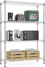 M MZG 1000 lbs 4Tier Shelf Metal Storage Shelves Wire Rack Closet Organizers with Wheel for Garage Kitchen Bathroom Laundry Chrome 13.7" D x 29.5" W x 47.2" H