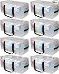 JCBZAMZ 8 Pack Heavy Duty Moving Bags 24-Gallon Extra Large Waterproof Foldable Clothing Storage Totes Bags with Zipper,Reinforced Handles,Packing Moving Boxes for Dorm & Seasonal Storage,Iridescent