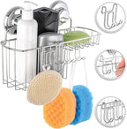 HASKO Shower Caddy Suction Cup, Shower Shelf with Soap Dish and Hooks Organizer, Suction Bathroom Shelf for Storage, Wall Mounted Basket (Polished Stainless Steel SS304)