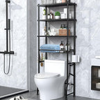 4-Tier Over-The-Toilet Storage Rack, Bathroom Organizer Shelf Over Toilet With Shelf Waterproof Feet Pad And Basket, Multifunctional Space Saver Bathroom Shelves Above Toilet for Room (Black)