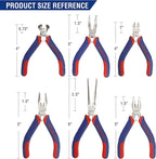 WORKPRO 6-piece Mini Pliers Set - Needle Nose, Diagonal, Long Nose, Bent Nose, End Cutting and Linesman, for Making Crafts, Repairing Electronic Devices, with Pouch