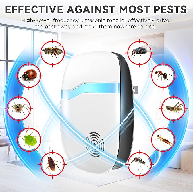 (2025 Upgraded) Ultrasonic Insect & Pest Indoor Repeller, Plug-in Control Device Electronic Repellent for Rodent, Mice, Rats, Roaches, Bugs, Ants, Spiders, Mosquitoes, Silent for Home Use (6 Pack)