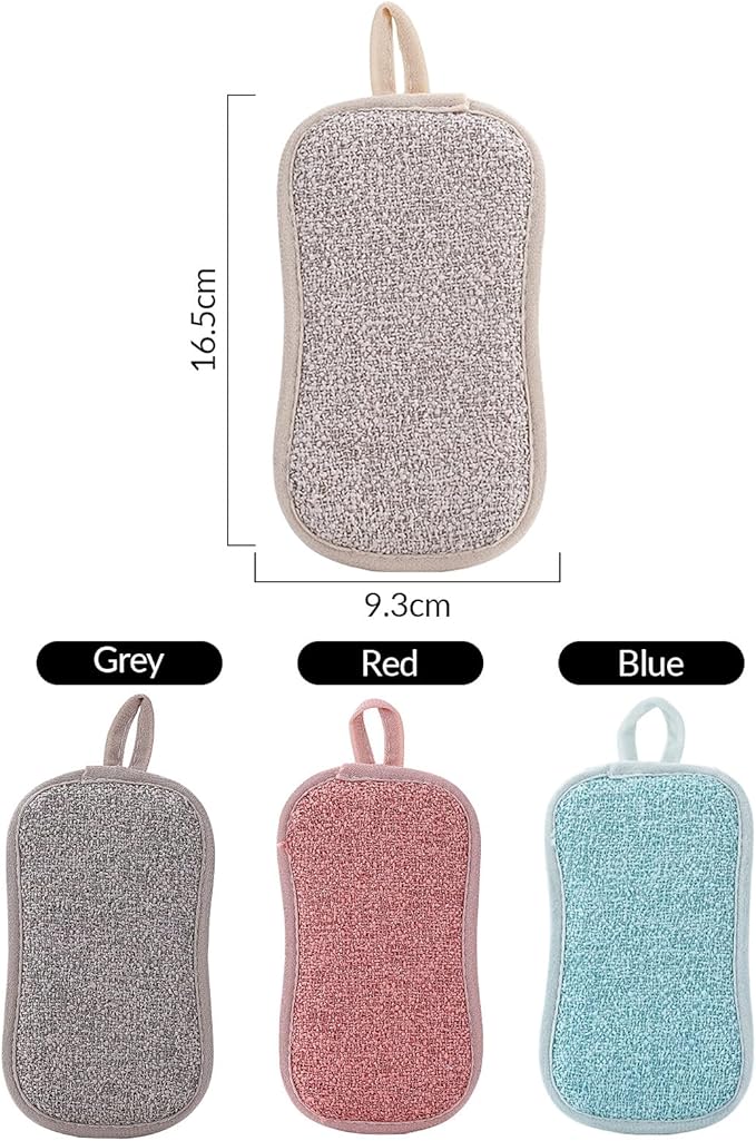 10 Pack Reusable Double-Side Microfiber Kitchen sponges,Scrubber Sponge Scouring Pads Dish Sponge Kitchen Cleaning Dishes and Pots (Gray)