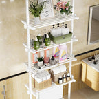 Bonpally Over The Toilet Storage Shelf, 4-Tier Adjustable Bathroom Organizer, No Drill Tension Mounted Shelves Metal, Space-Saving Bathroom Cabinet Rack Above Toilet for Small Bathroom Rooms, White