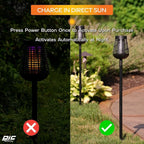 PIC Bug Zapper, 600V Solar Powered Insect Trap & Fly Zapper for Outdoor Use, LED Flickering Flame, Activates Automatically in Dark, Weatherproof Outdoor Fly Trap, Kills Bugs on Contact, Twin Pack