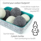 Three by Three Seattle Felt·Like·it!™ Wool Dryer Balls + Storage Bin: Reduce Drying Time, Static Cling, and Energy Use | Natural Alternative to Fabric Softeners (Pack of 6)