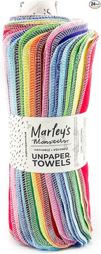 Marley's Monsters UNpaper Towels - 24 Count roll, Reusable Paper Towels, Paperless, Cotton, Tree Free (Rainbow)