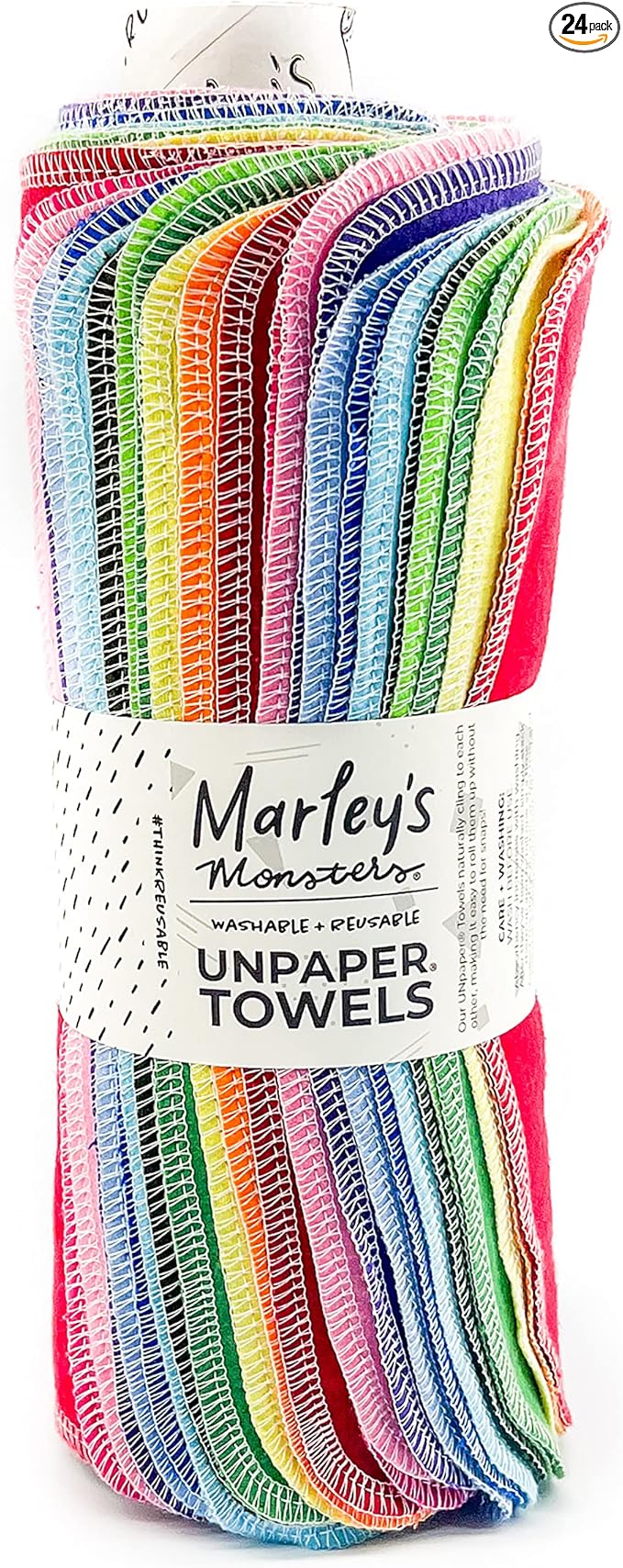 Marley's Monsters UNpaper Towels - 24 Count roll, Reusable Paper Towels, Paperless, Cotton, Tree Free (Rainbow)