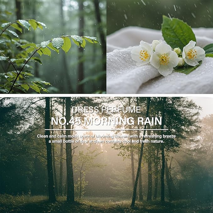 W.Dressroom No.45 Morning Rain Living Clear Perfume, Body Mist & Fabric Spray Deodorizer, Alcohol-Free Water-Based, Odor Neutralizer for Clothes, Bedding & Room, Travel Size 2.36 oz