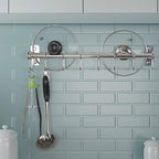 Dseap Kitchen Hooks for Hanging Utensils, Hanging Pot Rack, Kitchen Utensil Hanger Rail with 8 Hooks for Pots Pans, Spoons, Mugs, Wall Mounted, Stainless Steel, Chromed, Pack of 2