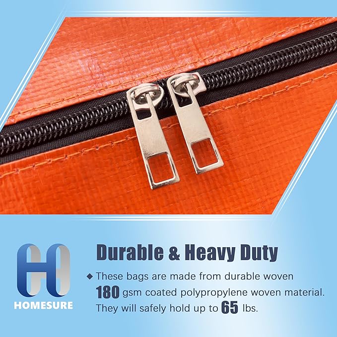 HOMESURE 4 Pack Large Strong Moving Bags with Zippers & Carrying Handles - Water-Resistant - Heavy Duty Storage Tote for Space Saving, Fold Flat, Alternative to Moving Box (Orange)