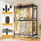 ULIFHOME P4 Plus Rolling Clothes Rack Heavy Duty, Clothing Racks for Hanging Clothes, Free Standing Garment Racks with Wheels, Portable Closet Rack 45''W × 20.5''D × 80.5''H, Max Load 570 Lbs, Black