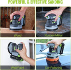 WORKPRO Cordless Random Orbital Sander Brushless 6 Variable Speeds 6000 to 12000 OPM, 20V 5in Electric Orbit Sander for Woodworking with Battery, Charger, Dust Collector, Tool Bag,15 Pcs Sanding Discs