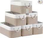 Large Storage Baskets- 15x11x10 inch Storage Bins for Shelves and Closet Organizing, Foldable Fabric Bin for Home Organization Clothes and Laundry (6-Pack, White&Khaki)
