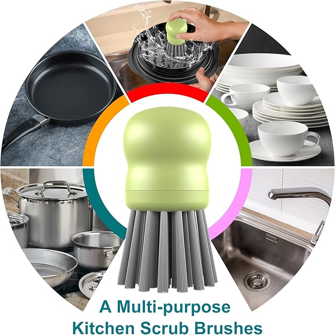 Mini Dish Brush for Cleaning Chicken Shredder, Palm Brush Dish Scrubber with Ergonomic Grip, Kitchen Brush for Washing Dishes, Pans, Pots, Sink (4, Matcha)