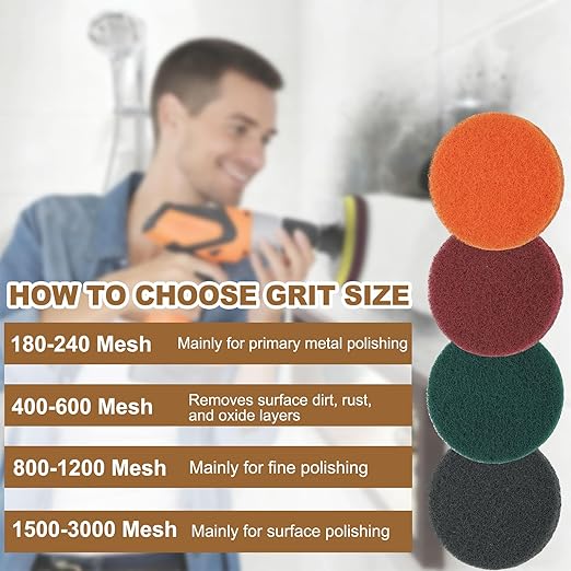 uxcell 8Pcs Scrubber Scouring Pad, 5 Inch 400 Grits Drill Power Brush Hoop and Loop Scrub Pads Discs Polishing Pad for Household Furniture Automotive Cleaning, Red